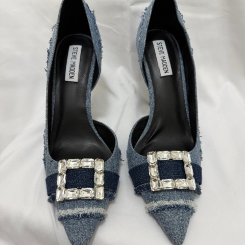 Steve Madden heels size 10 Pointed-Toe Denim Stiletto Sparkling jewel